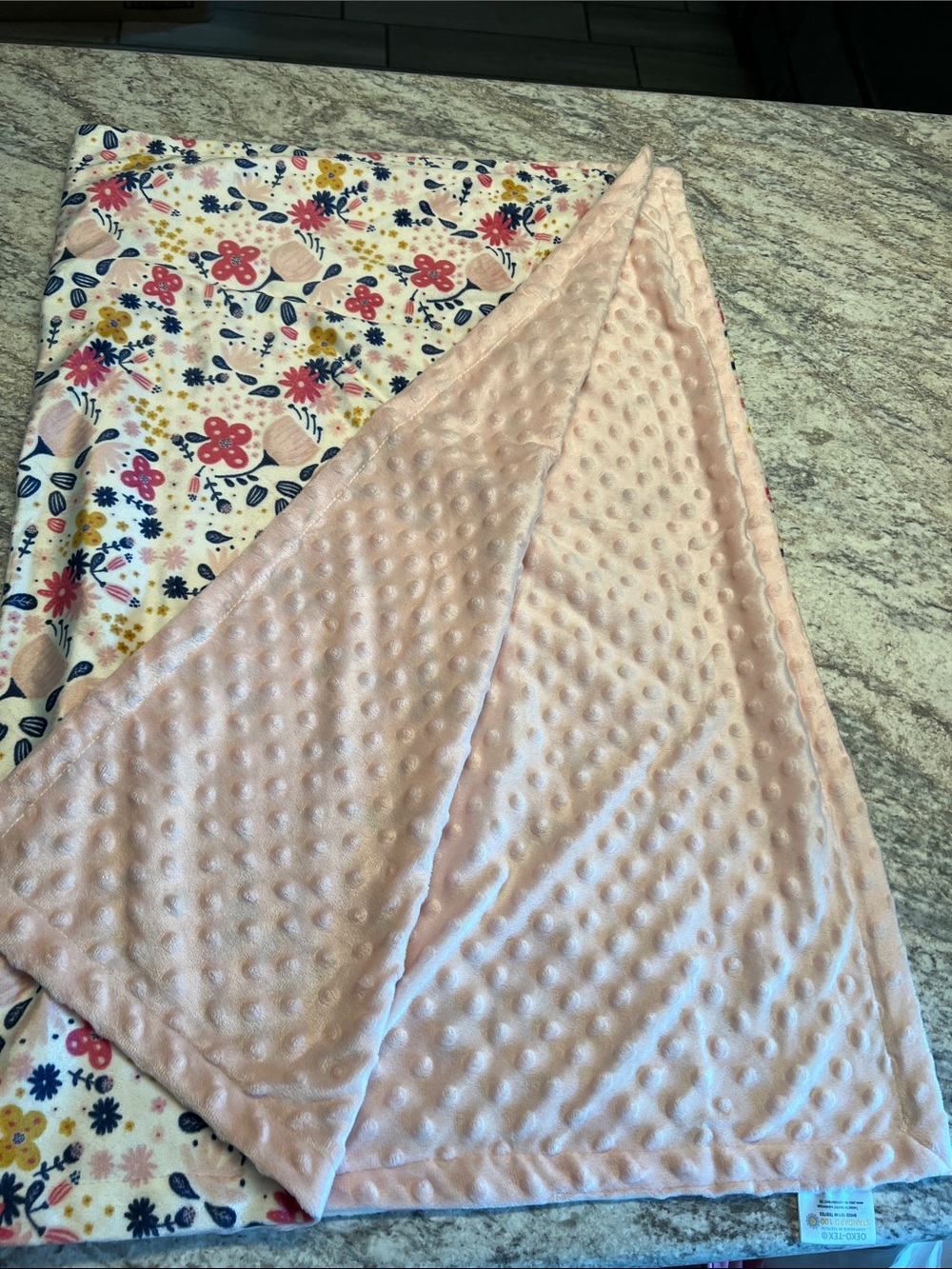 Plush Pink Reversible Baby 30 x 40 Blanket with Floral Print Preloved